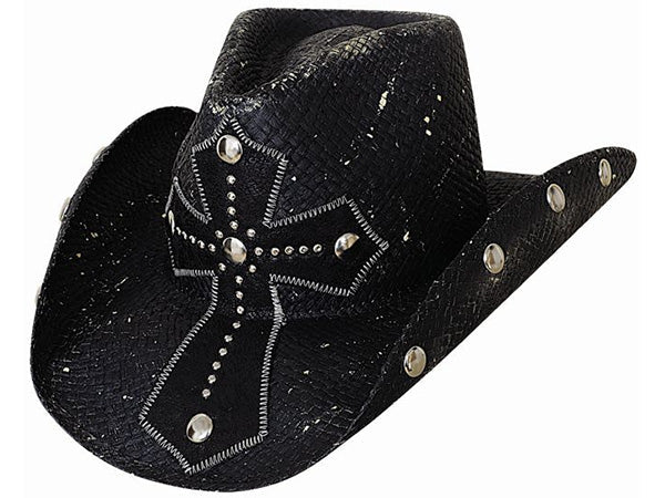 Bullhide Gray/black Cowboy Straw Hat, Brim Size 4 Inches, With an