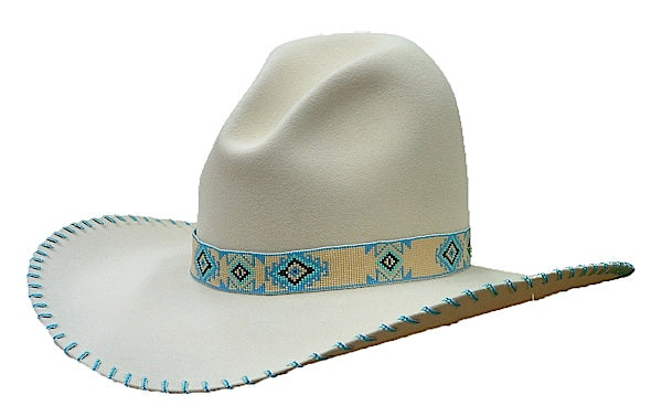 Women\'s Wide-Brim Felt Hat with Turquoise Bead Trim - Gray Turquoise Lane Stitch Beaded Hat Band – Willow Lane Hat Co main image 2