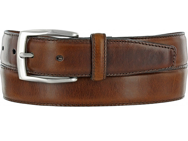 thumbnail image 2 of Toneka Men's Caramel Italian Leather Dress Belt – Double Keeper Feather Edge – 1.25" Wide – Tan 2 of 5