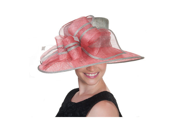 Kara Wide Brim Hat Silver and Flamingo