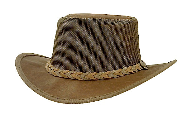 Barmah Roo Cooler Kangaroo Leather Hat: Brown Crackle, M