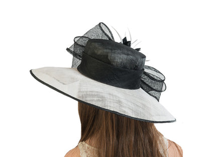 Yvette Wide Brim Sinamay Hat Black and White