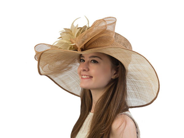 Yvette Wide Brim Sinamay Hat Cognac