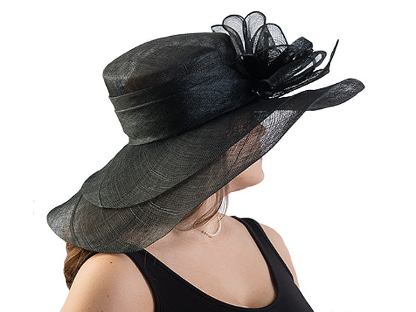 Regina Wide Brim Floppy Sinamay Hat Black – aztex-hats