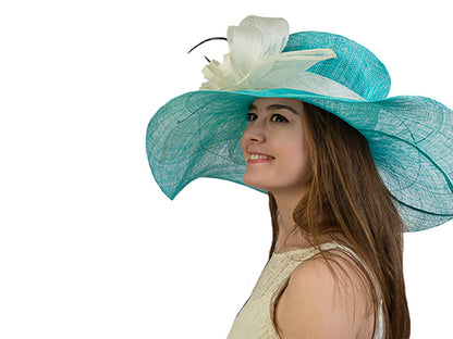 Odessa Wide Brim Floppy Sinimay Hat Turquoise