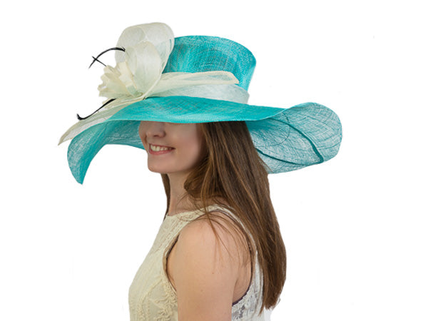 Odessa Wide Brim Floppy Sinimay Hat Turquoise