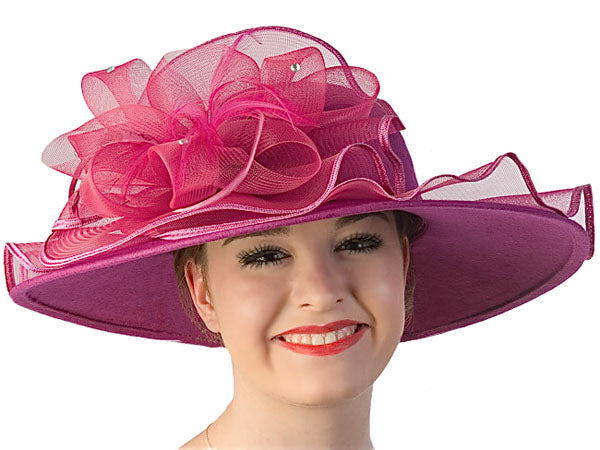 ladies dress hats Posy Wool Felt Ladies Dress Hat: Fuchsia