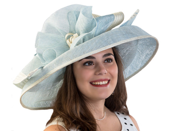 Alysia Wide Brim Sinamay Hat Ice Blue