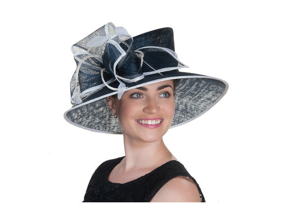 Brittany Pointed Crown Hat Navy and White