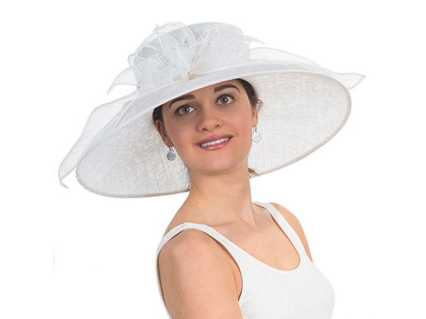 Rebecca Wide Brim Lampshade Hat White