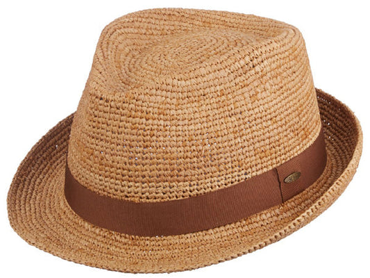 Scala Crocheted Raffia Fedora Hat