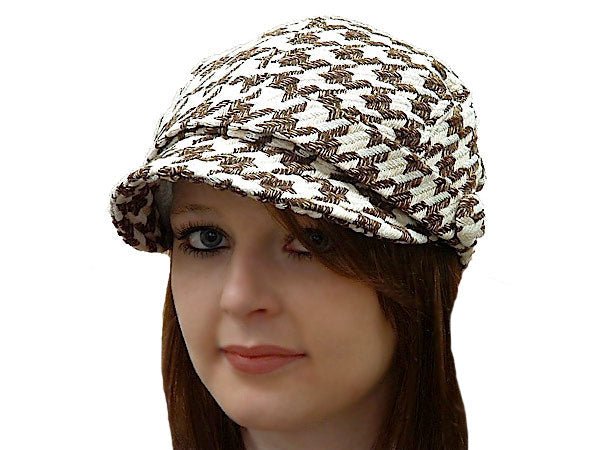 Brown and White Check Cap